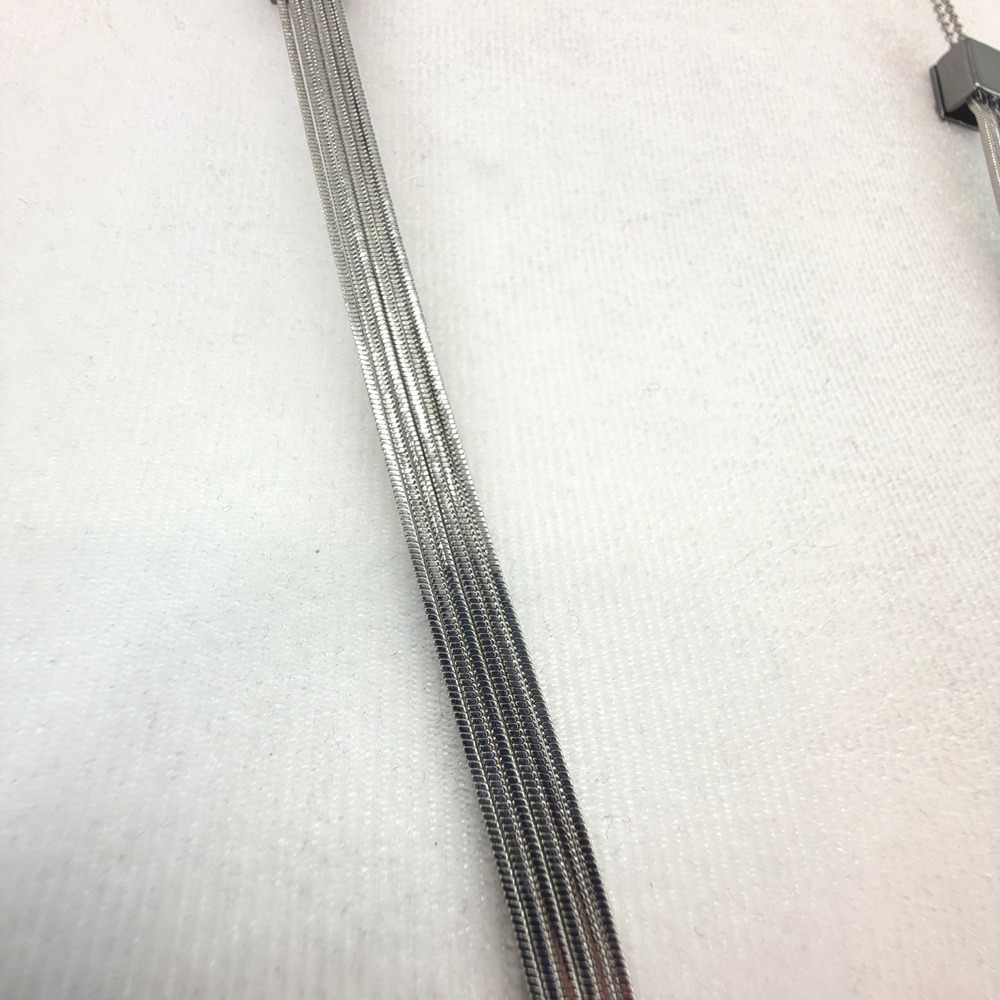Liquid Silver Long 6 Strand Chain Layered Necklace Silver Tone 17in Minimalist - Picture 2 of 9